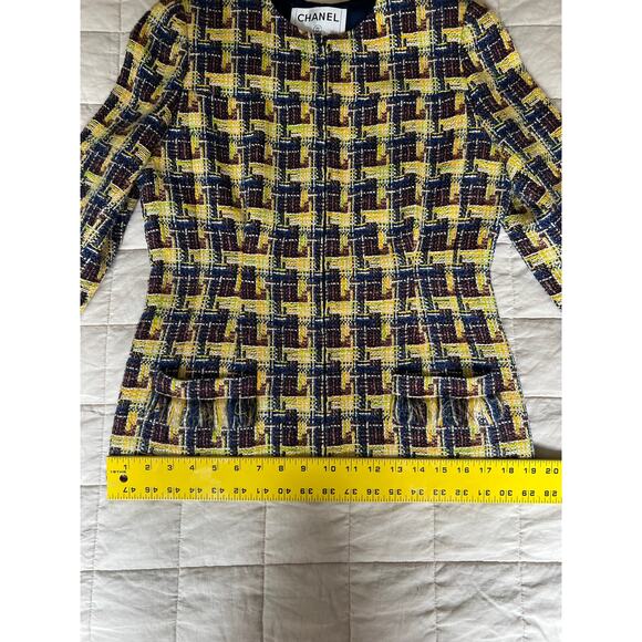 2004 Vintage Chanel Runway Yellow Multicolor Wool Jacket with Scarf and Brooch - Picture 12 of 16